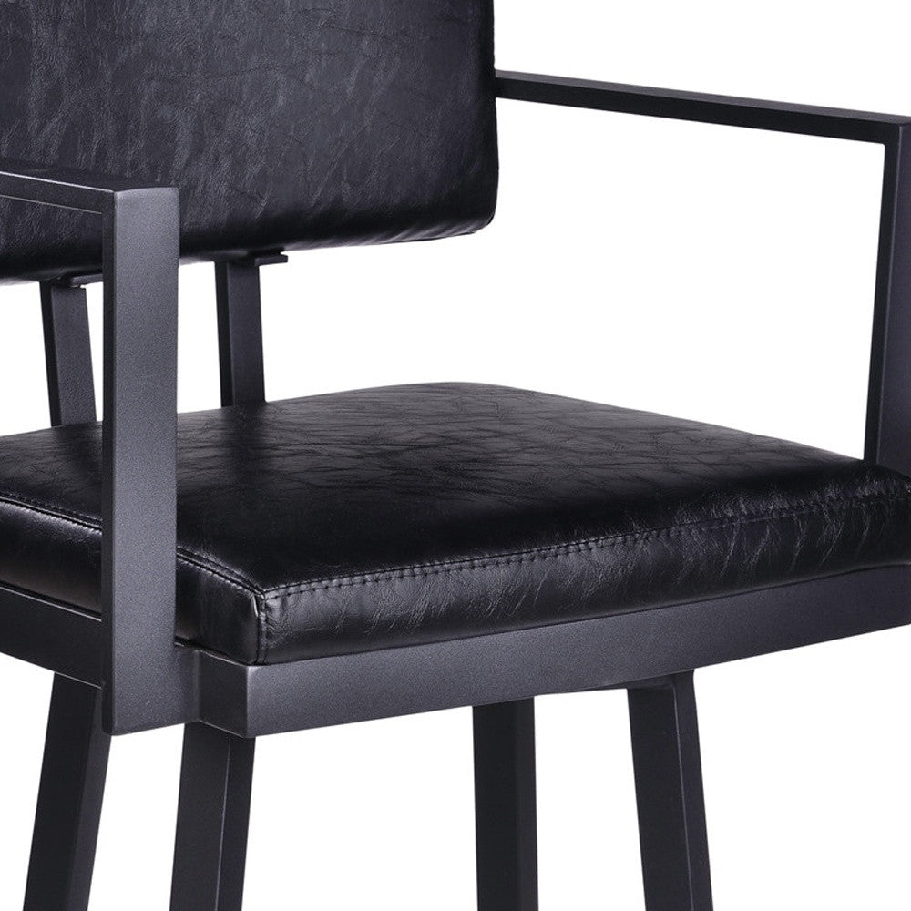 26" Black Faux Leather and Iron Counter Height Swivel Bar Chair