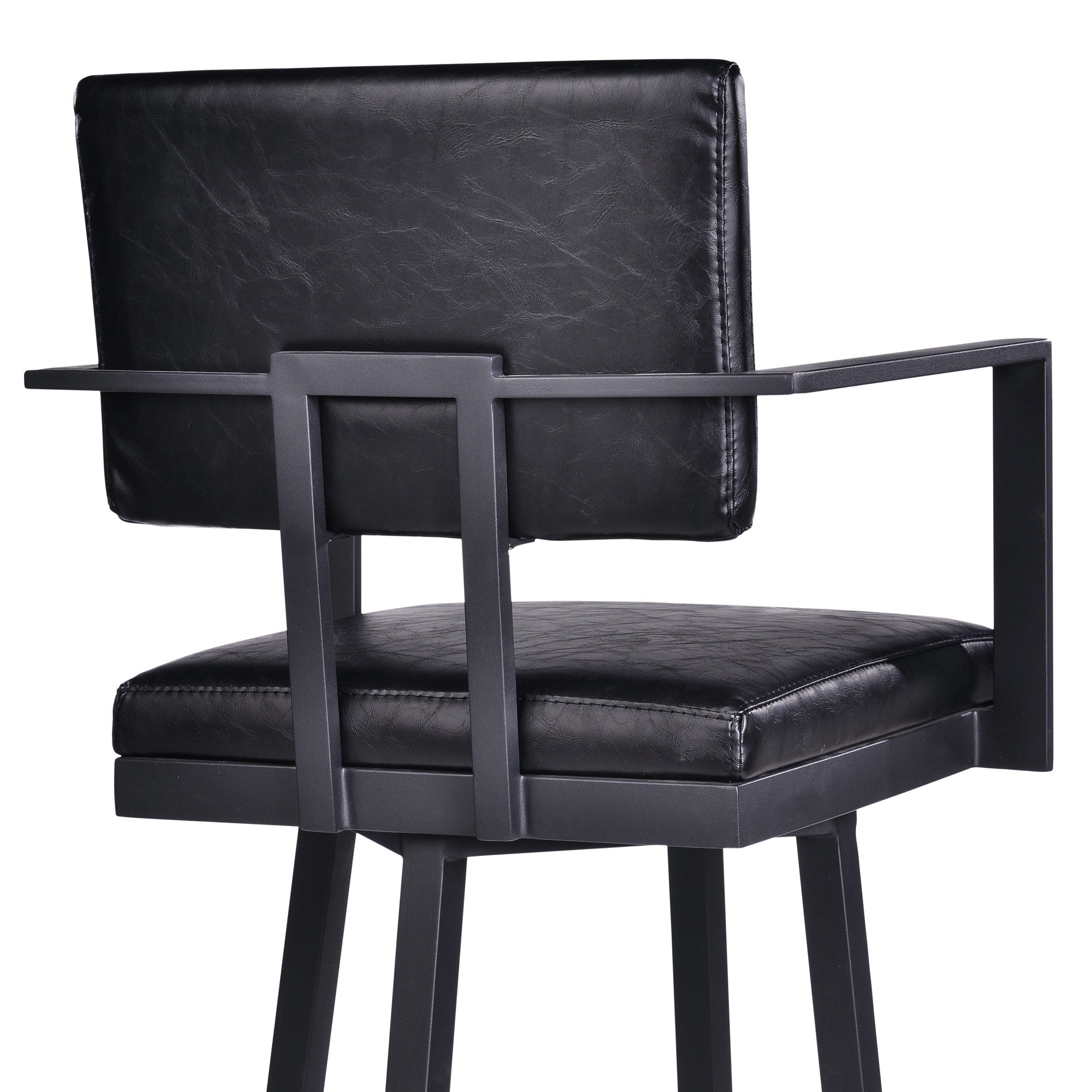 26" Black Faux Leather and Iron Counter Height Swivel Bar Chair