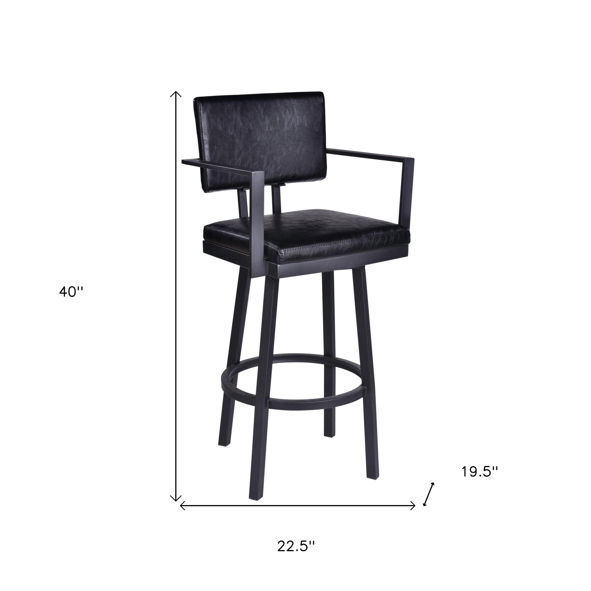 26" Black Faux Leather and Iron Counter Height Swivel Bar Chair