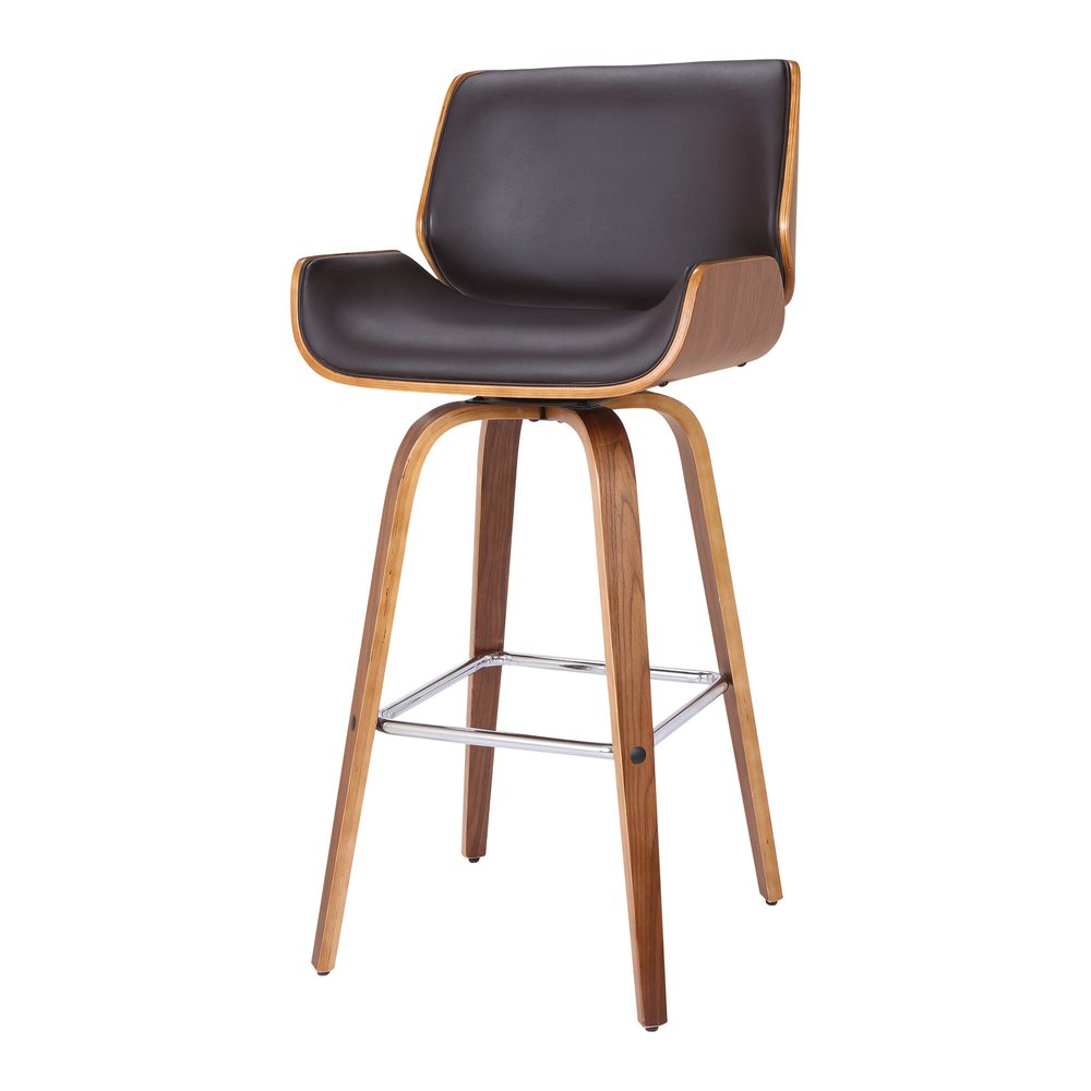 26" Brown Fabric And Solid Wood Low Back Counter Height Swivel Bar Chair