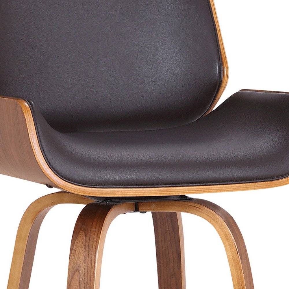 26" Brown Fabric And Solid Wood Low Back Counter Height Swivel Bar Chair
