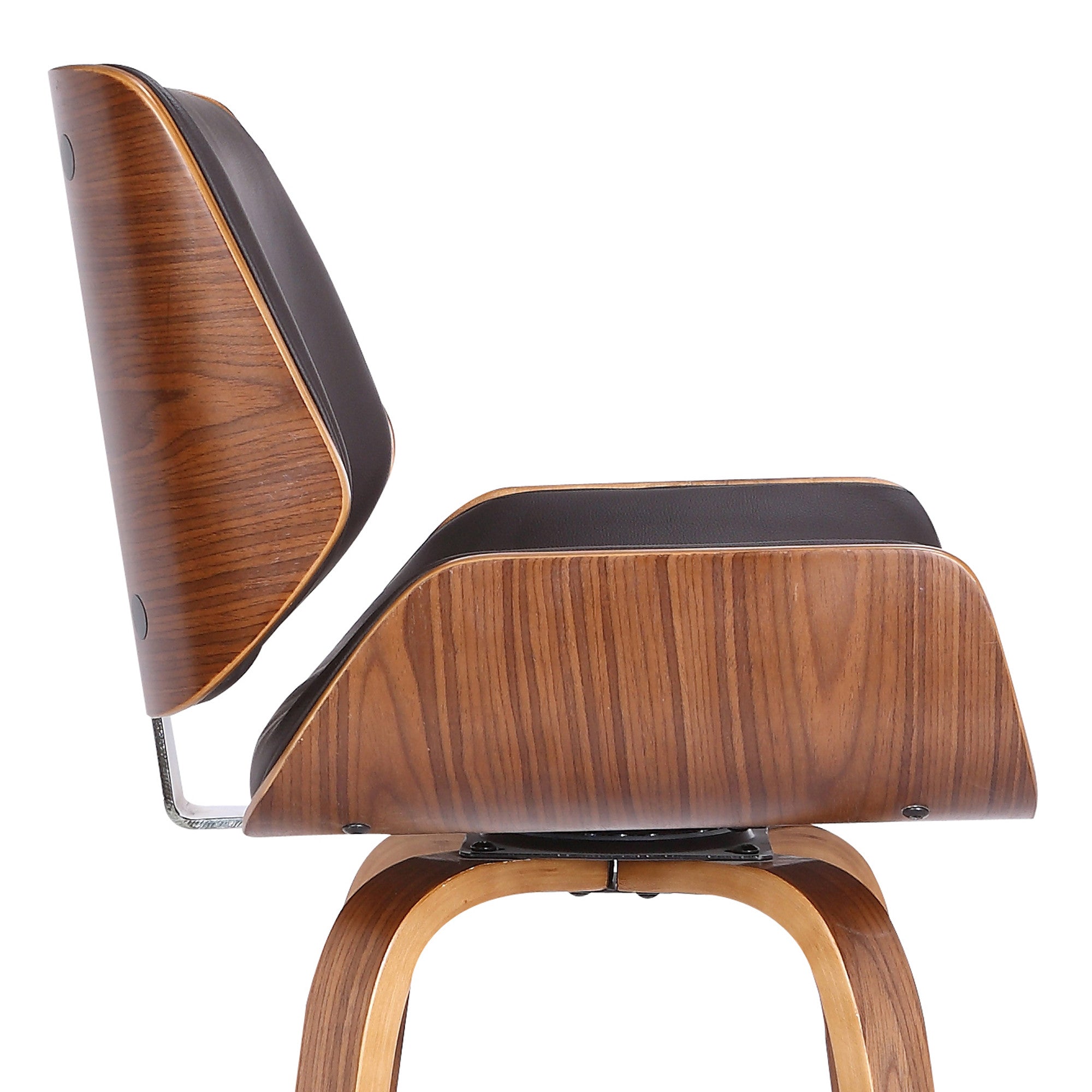 30" Brown Fabric And Solid Wood Low Back Bar Height Swivel Bar Chair