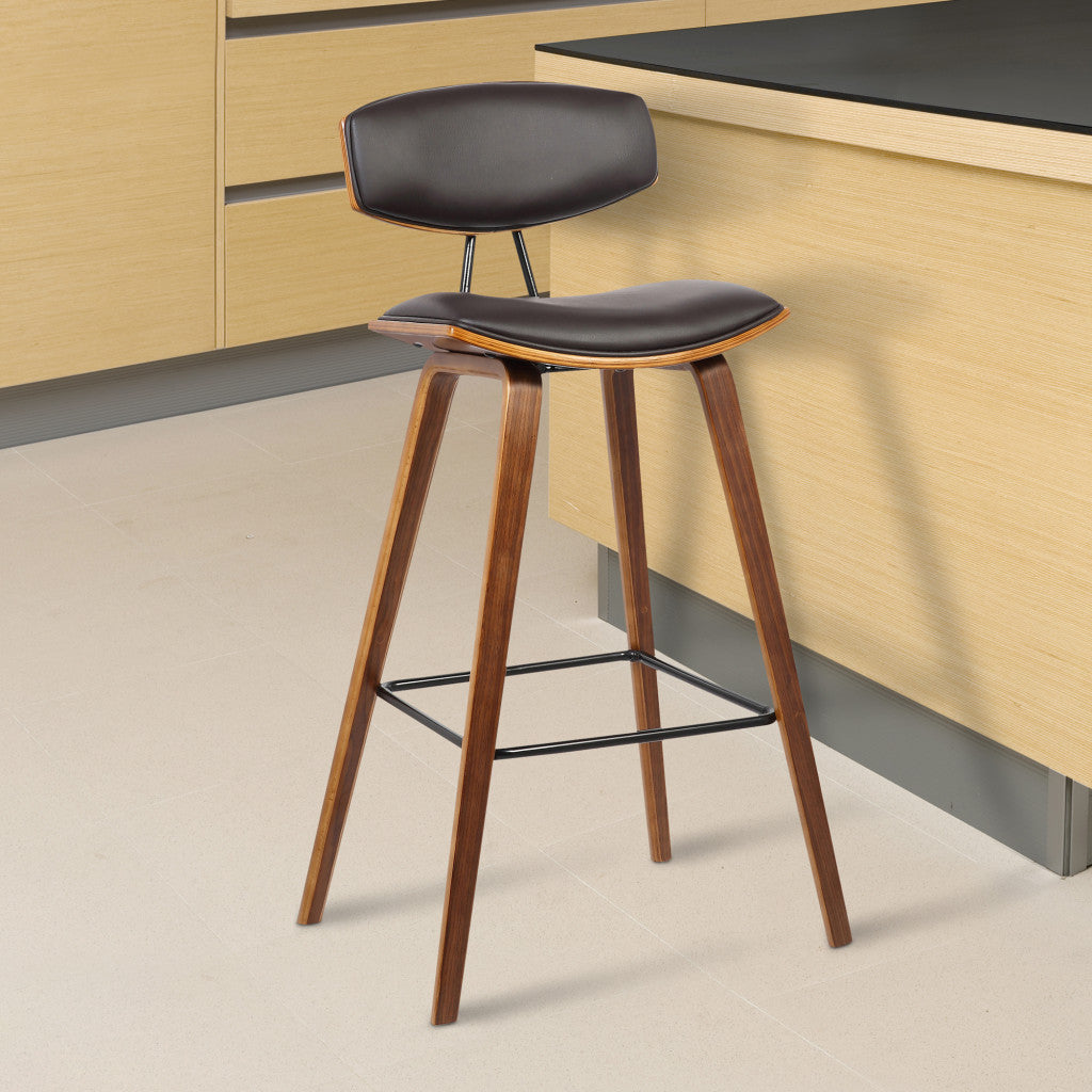 26" Brown Fabric And Solid Wood Low Back Counter Height Bar Chair