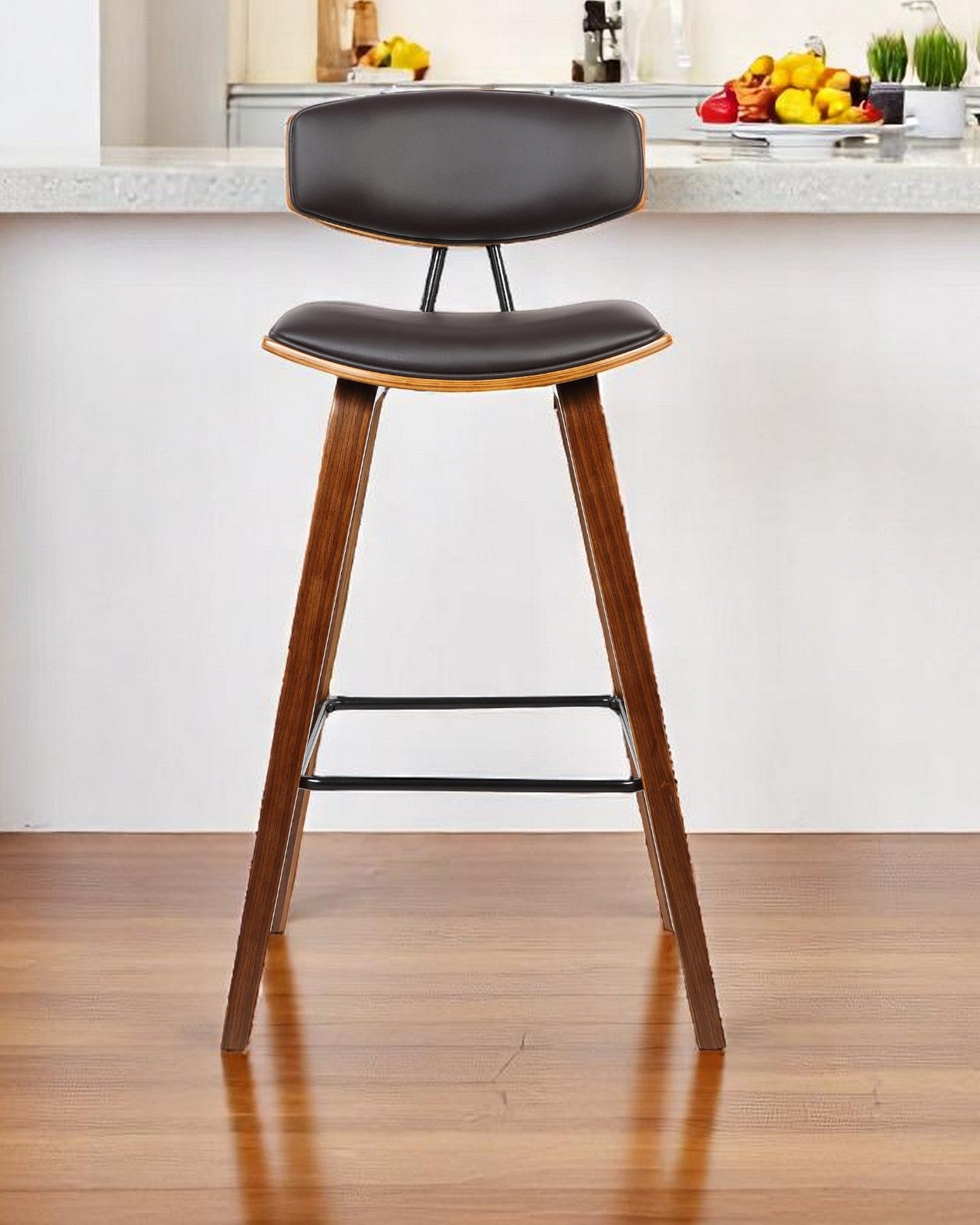 26" Brown Fabric And Solid Wood Low Back Counter Height Bar Chair