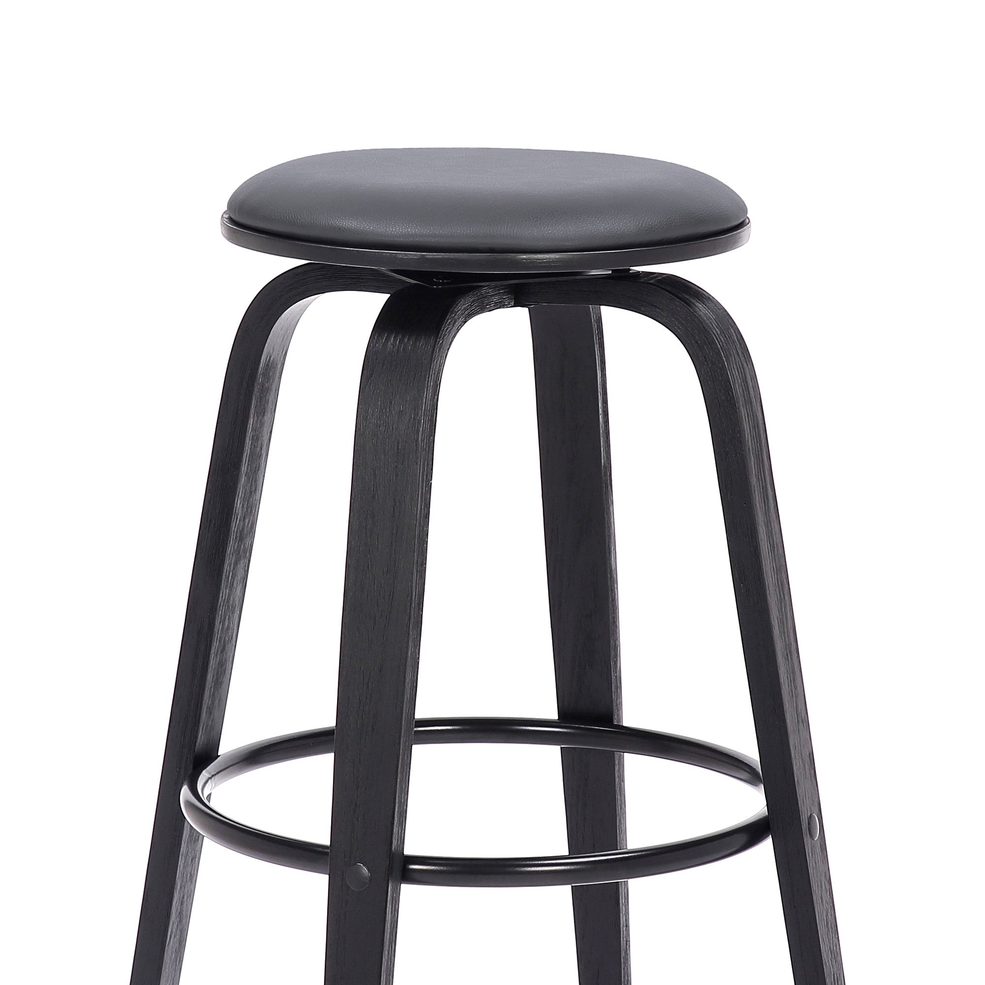 29" Gray And Black Fabric And Solid Wood Backless Bar Height Swivel Bar Chair