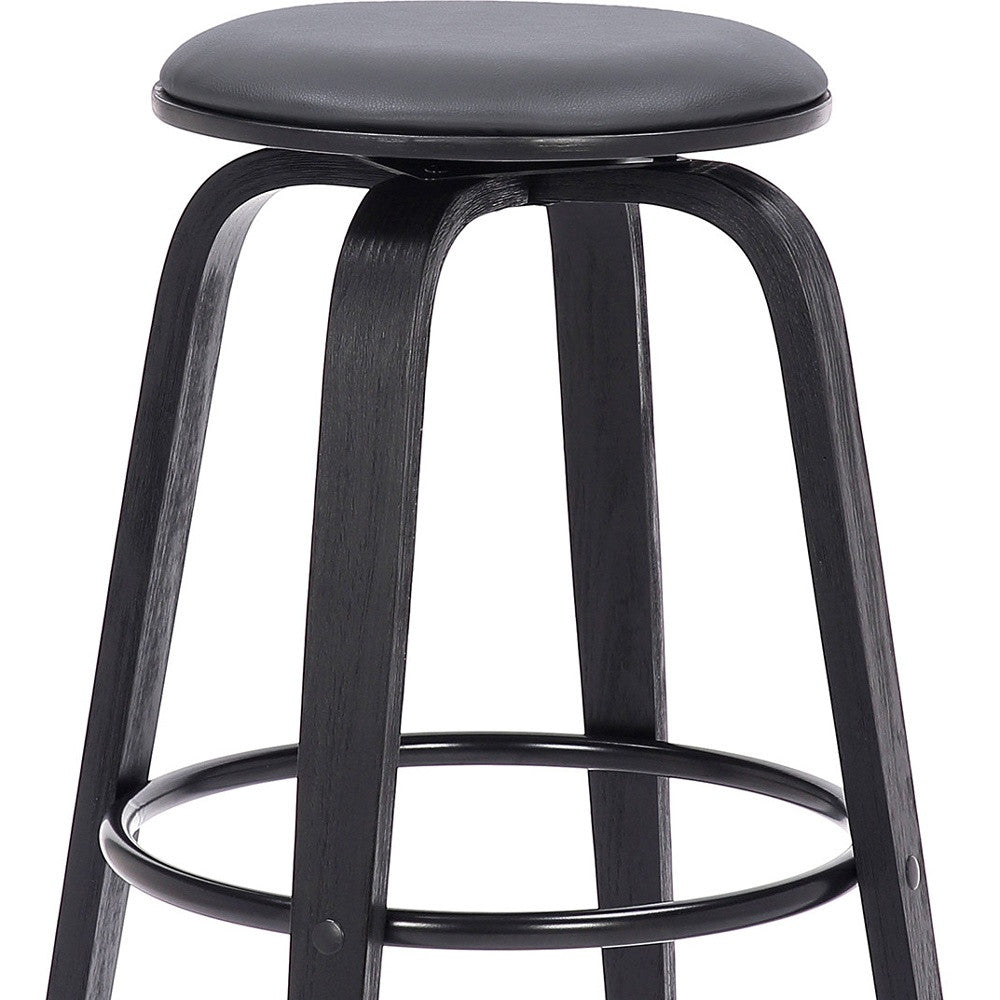 29" Gray And Black Fabric And Solid Wood Backless Bar Height Swivel Bar Chair