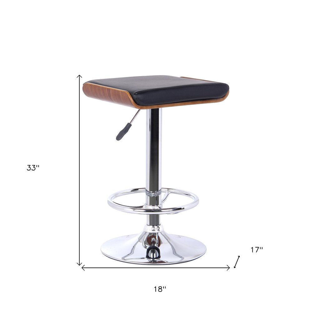 Black And Silver Fabric And Iron Backless Adjustable Height Bar Chair