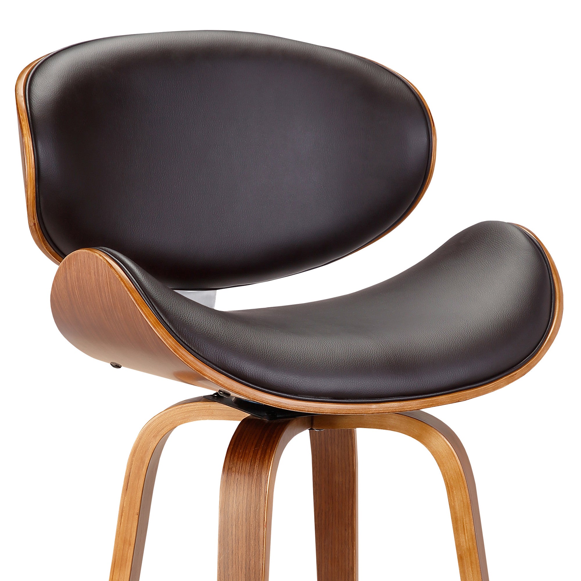 26" Brown Faux Leather And Fabric And Iron Low Back Counter Height Swivel Bar Chair