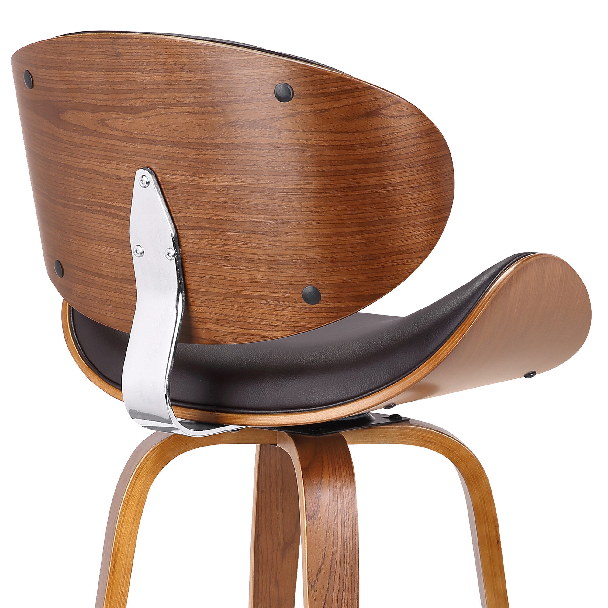 26" Brown Faux Leather And Fabric And Iron Low Back Counter Height Swivel Bar Chair