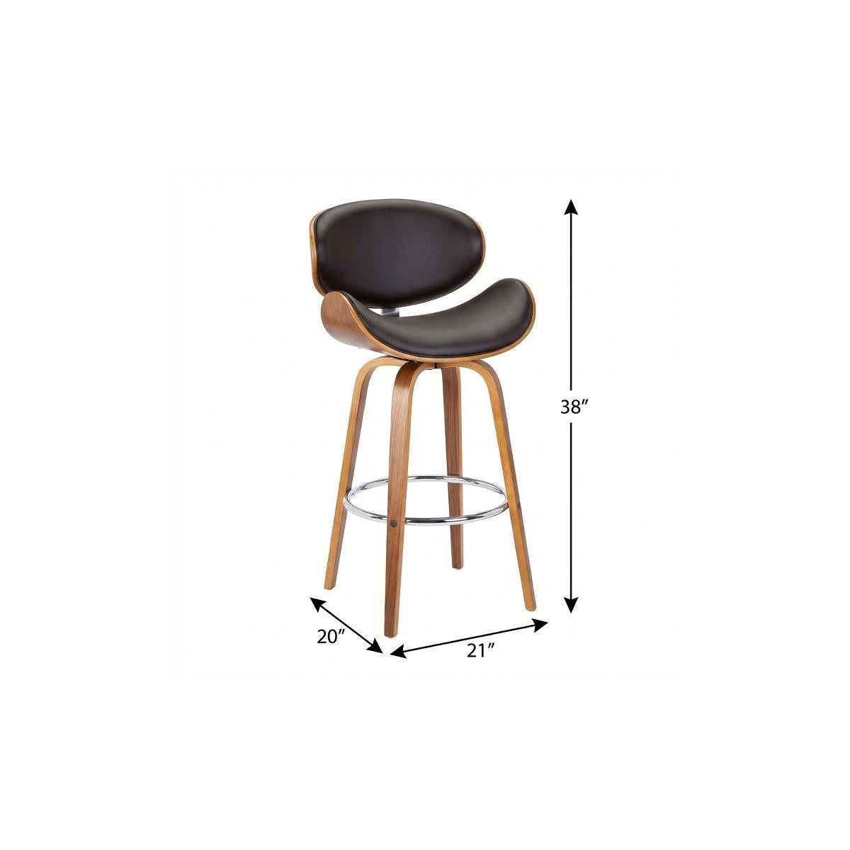 26" Brown Faux Leather And Fabric And Iron Low Back Counter Height Swivel Bar Chair