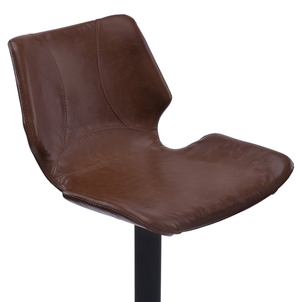 21" Coffee And Black Faux Leather And Fabric And Iron Low Back Adjustable Height Swivel Bar Chair
