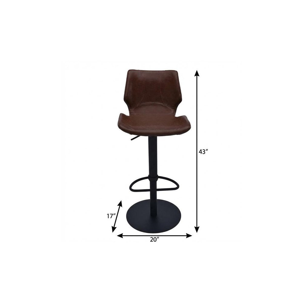 21" Coffee And Black Faux Leather And Fabric And Iron Low Back Adjustable Height Swivel Bar Chair