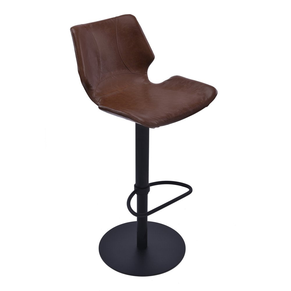 21" Coffee And Black Faux Leather And Fabric And Iron Low Back Adjustable Height Swivel Bar Chair