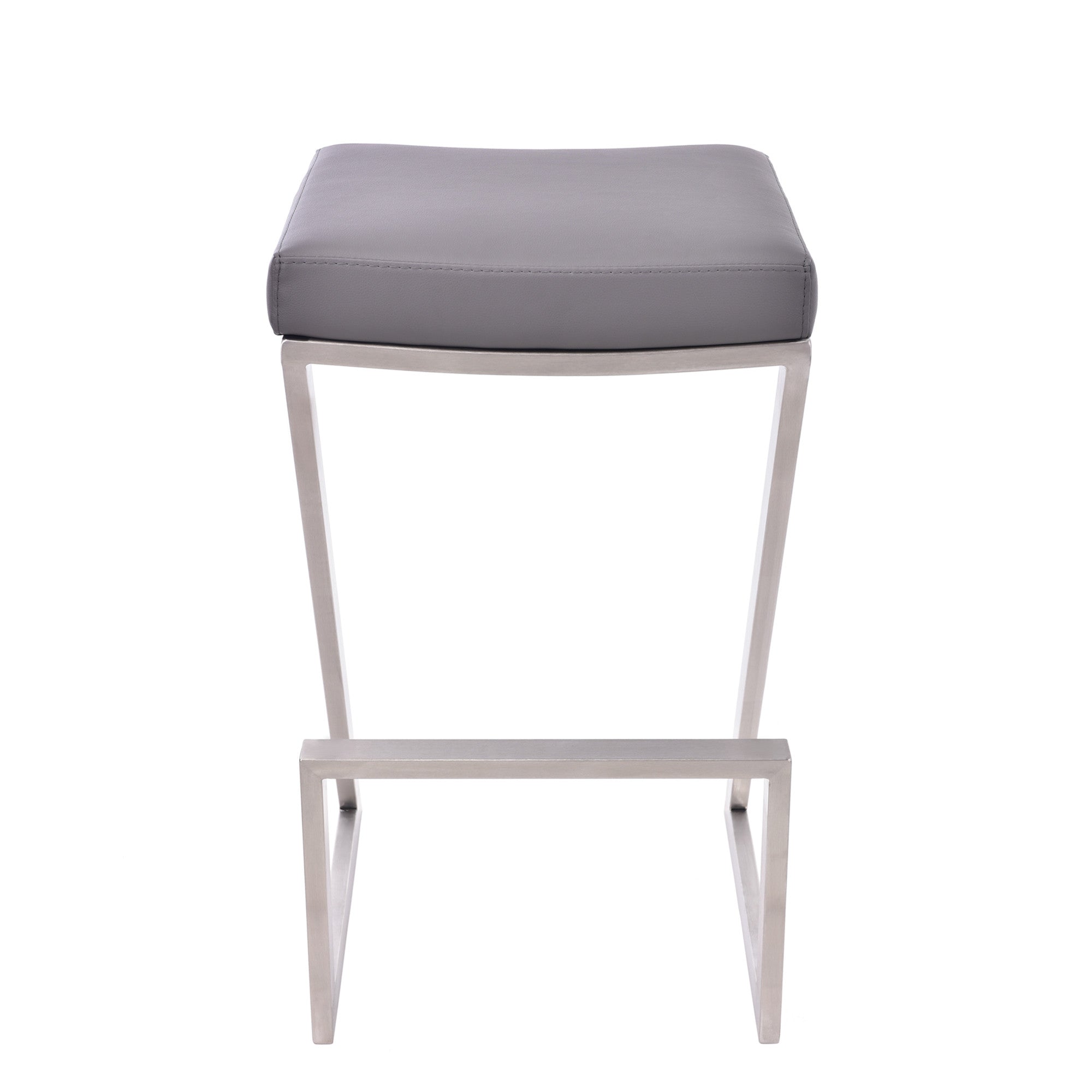 26" Gray And Silver Fabric And Iron Backless Counter Height Bar Chair