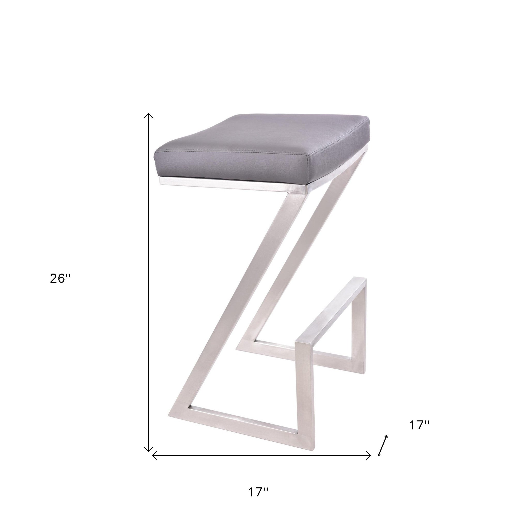 26" Gray And Silver Fabric And Iron Backless Counter Height Bar Chair