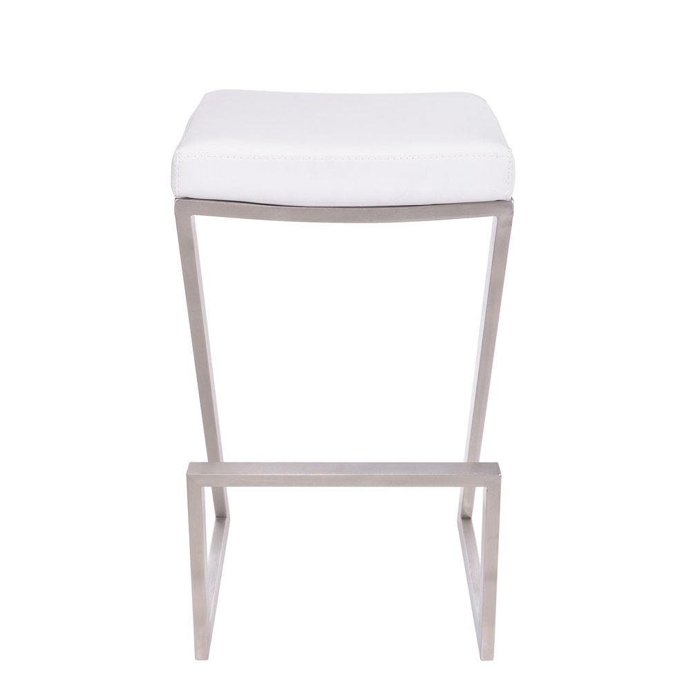 26" White And Silver Fabric And Iron Backless Counter Height Bar Chair