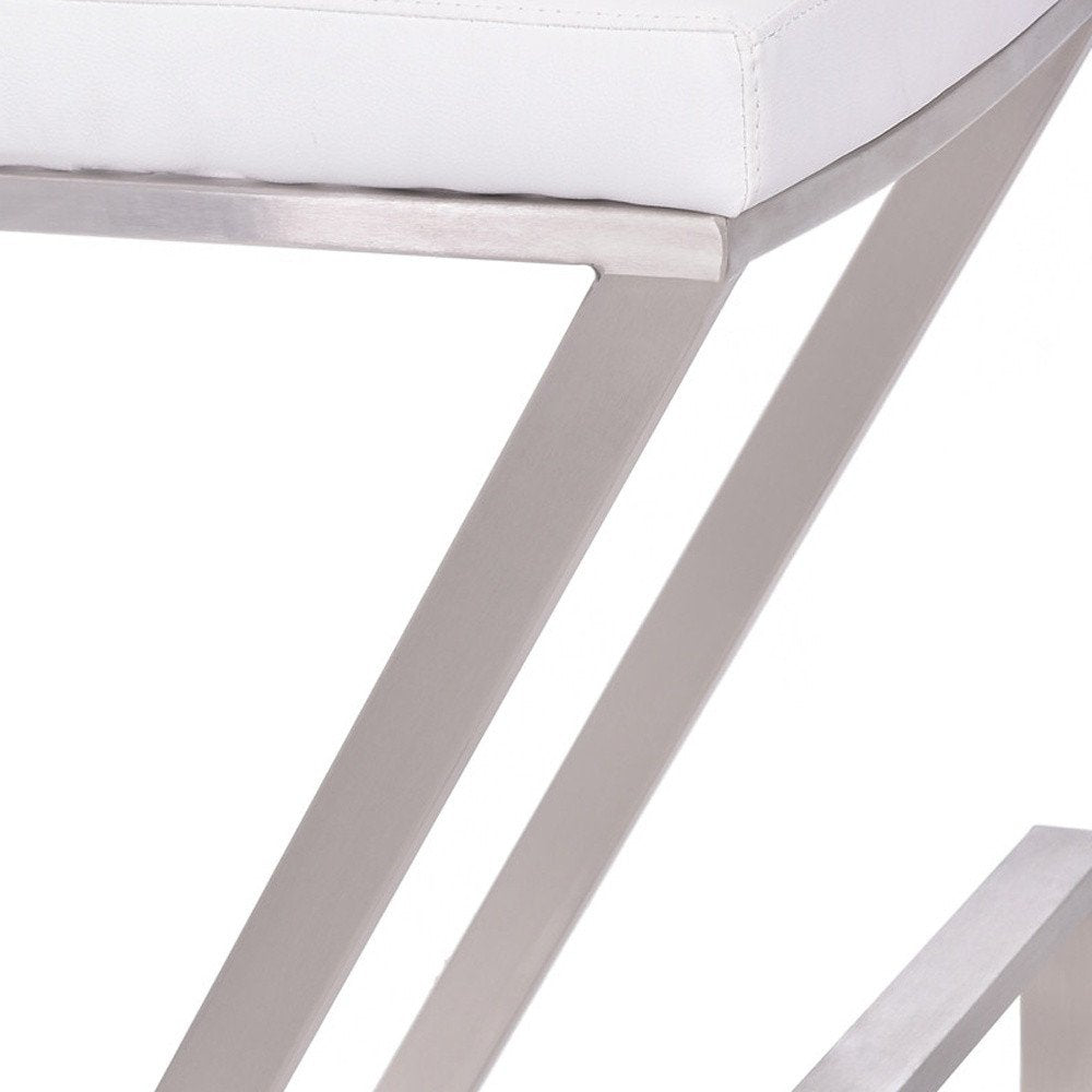 26" White And Silver Fabric And Iron Backless Counter Height Bar Chair