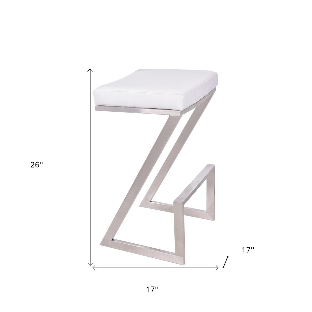 26" White And Silver Fabric And Iron Backless Counter Height Bar Chair