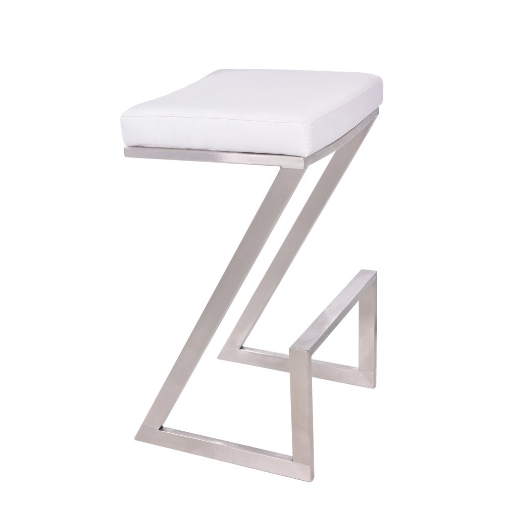 26" White And Silver Fabric And Iron Backless Counter Height Bar Chair