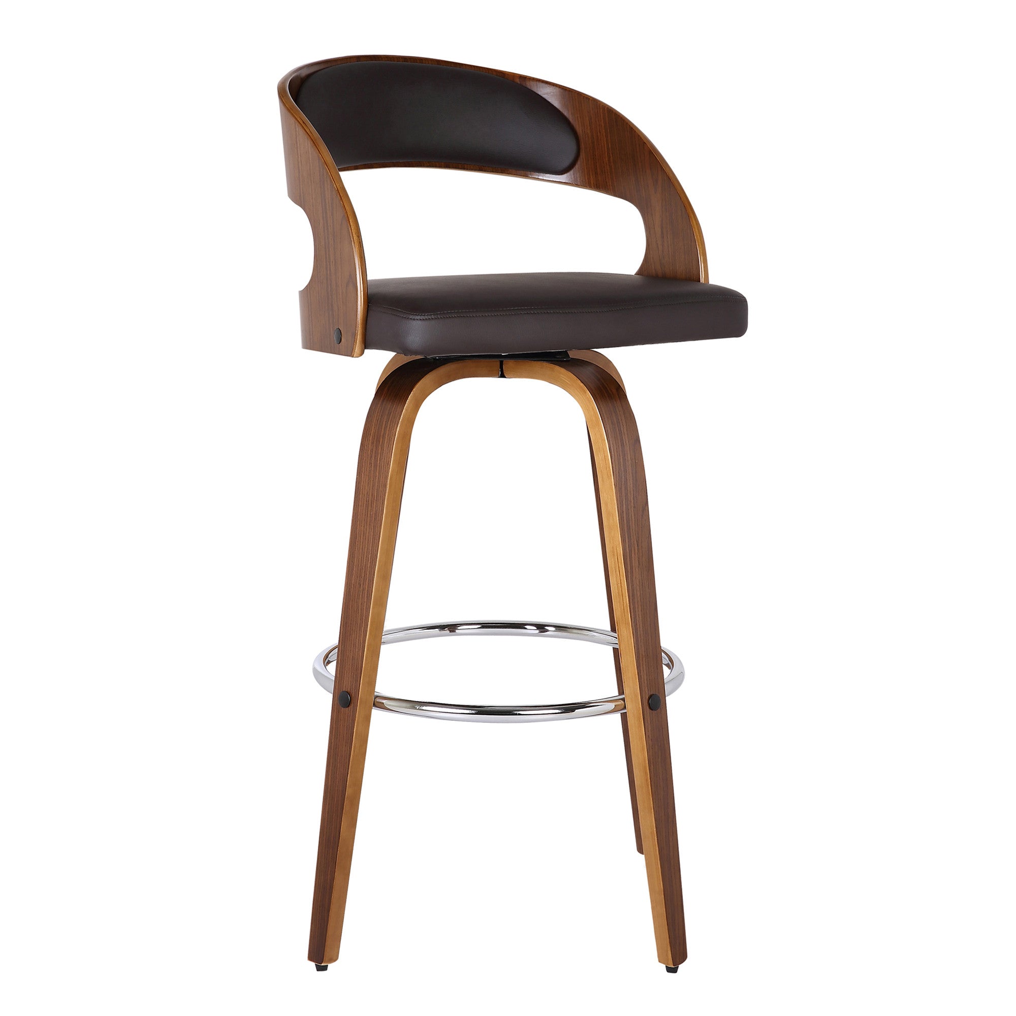 26" Brown Fabric And Solid Wood Low Back Counter Height Swivel Bar Chair