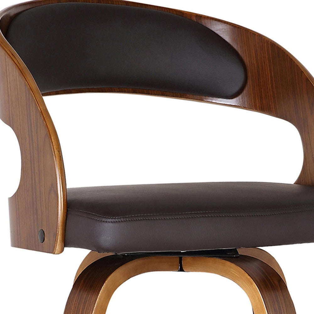 26" Brown Fabric And Solid Wood Low Back Counter Height Swivel Bar Chair