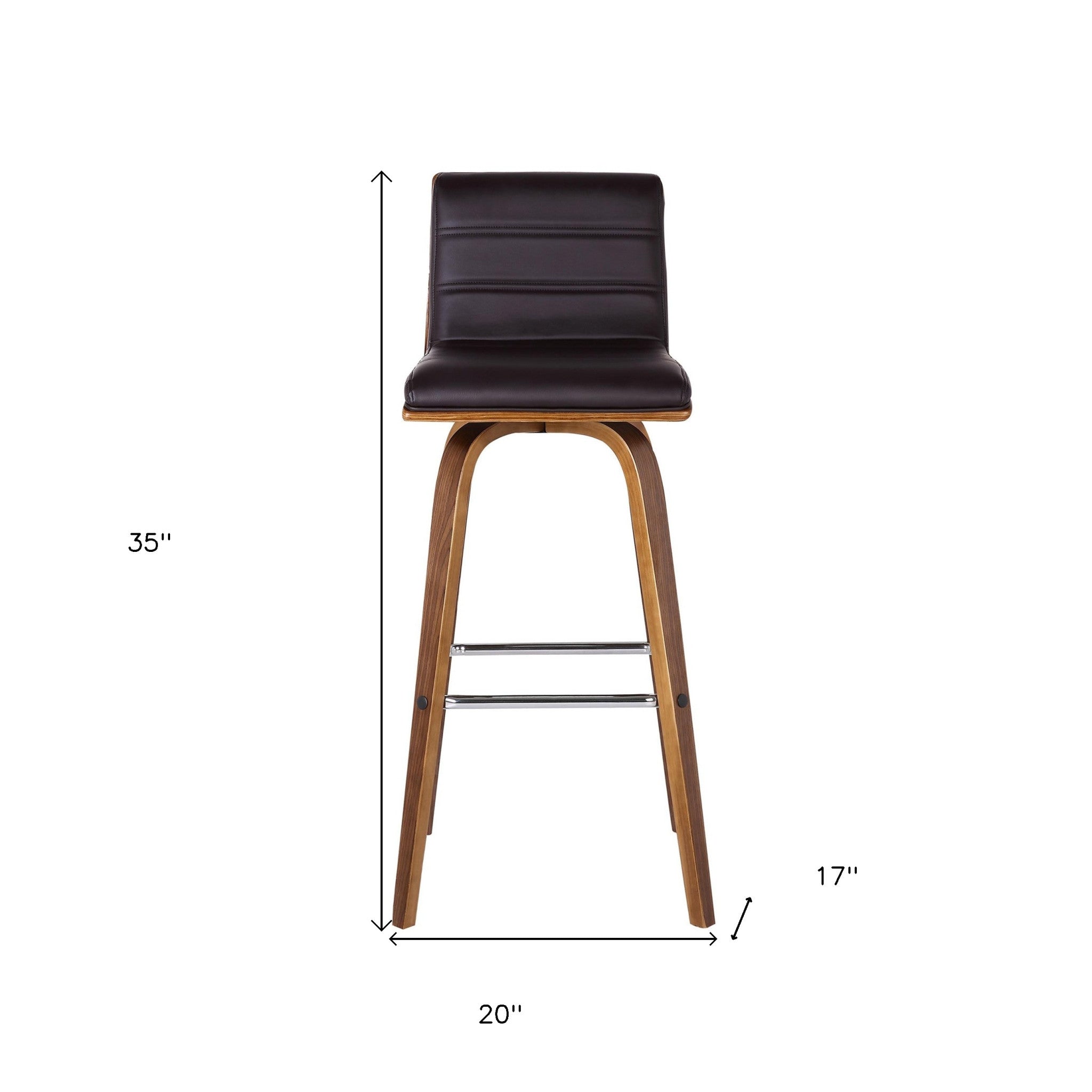 26" Brown Fabric And Solid Wood Low Back Counter Height Swivel Bar Chair
