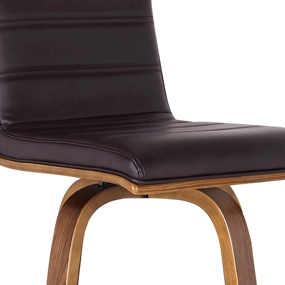 26" Brown Fabric And Solid Wood Low Back Counter Height Swivel Bar Chair