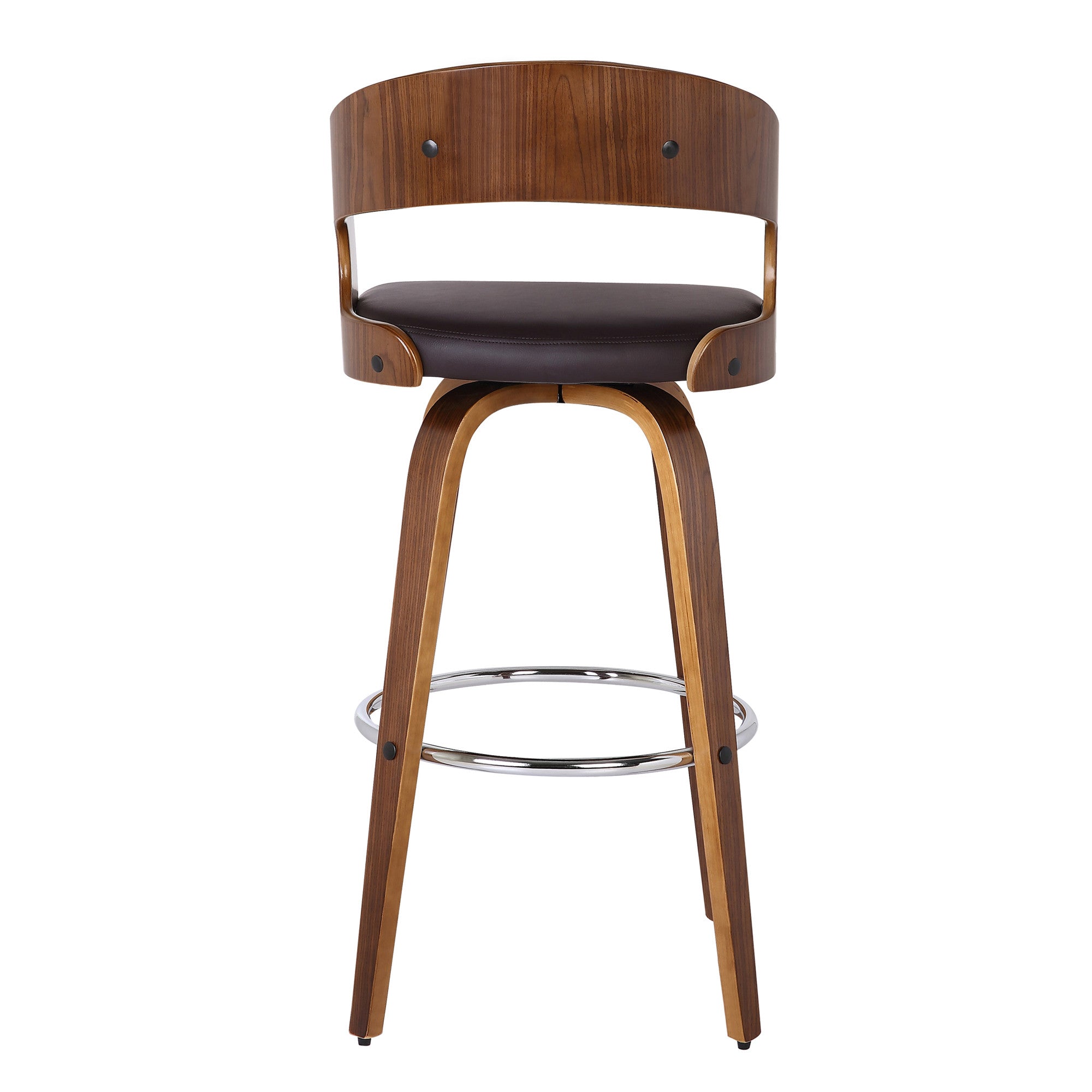 30" Brown Fabric And Solid Wood Low Back Bar Height Swivel Bar Chair