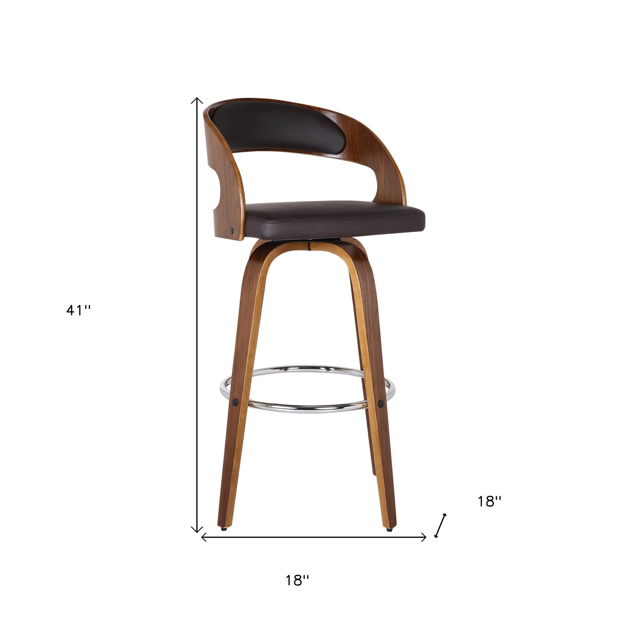 30" Brown Fabric And Solid Wood Low Back Bar Height Swivel Bar Chair