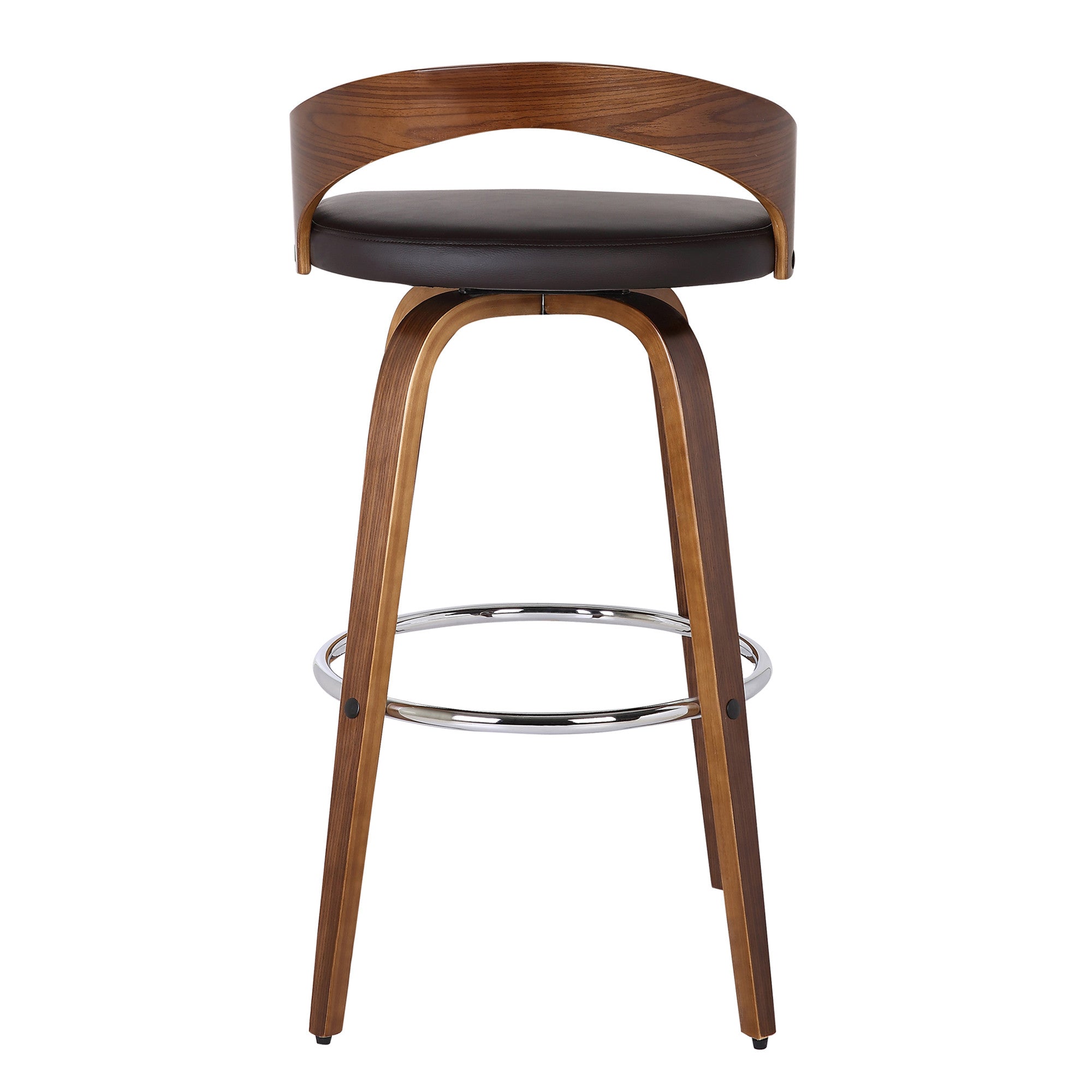 26" Brown Faux Leather And Fabric And Solid Wood Low Back Counter Height Swivel Bar Chair