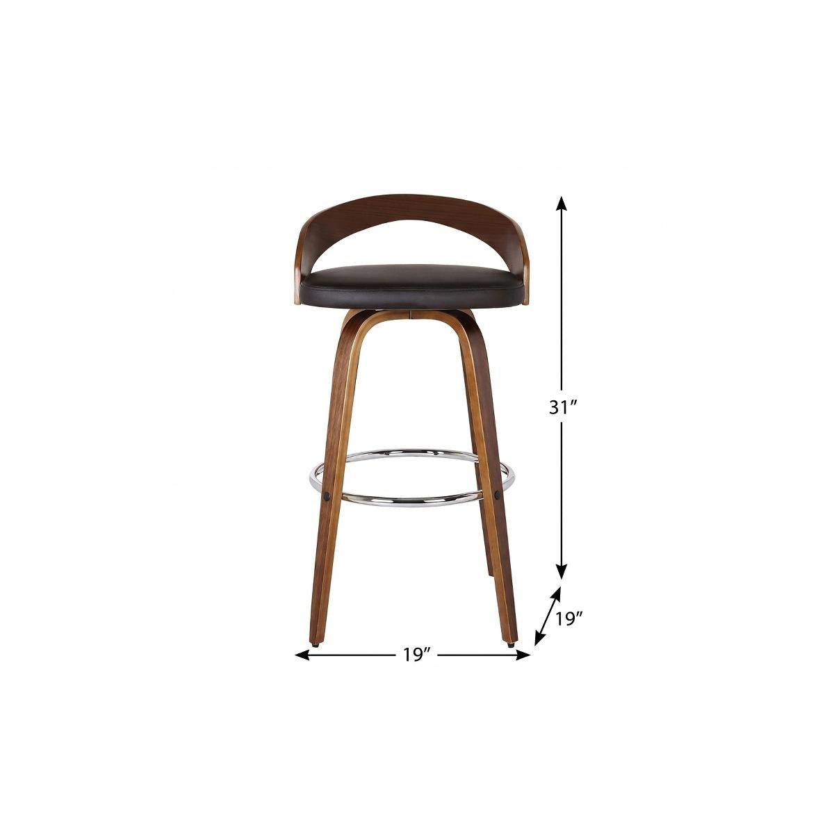 26" Brown Faux Leather And Fabric And Solid Wood Low Back Counter Height Swivel Bar Chair