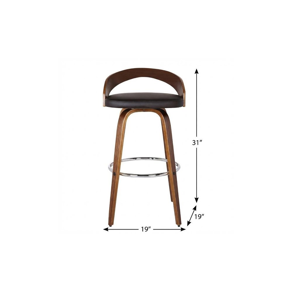 26" Brown Faux Leather And Solid Wood Swivel Low Back Counter Height Bar Chair