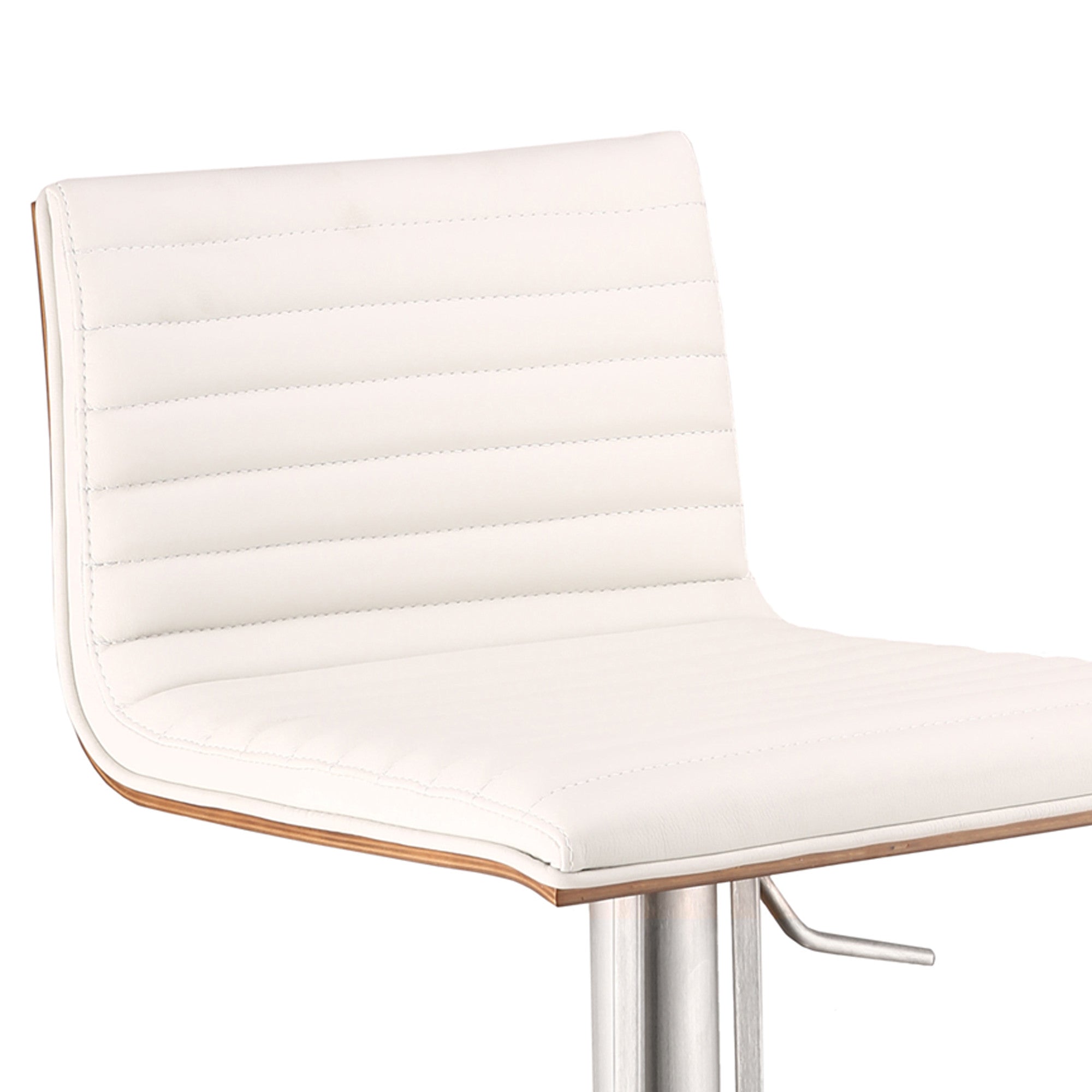 White And Silver Fabric And Faux Leather And Iron Low Back Adjustable Height Swivel Bar Chair