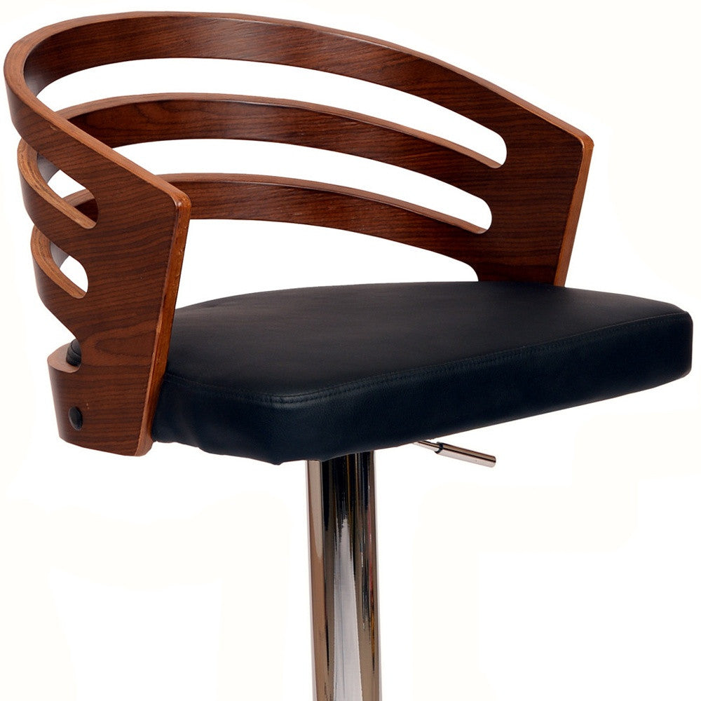 Black And Silver Fabric And Iron Low Back Adjustable Height Swivel Bar Chair