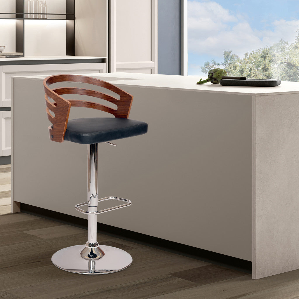 Black And Silver Fabric And Iron Low Back Adjustable Height Swivel Bar Chair