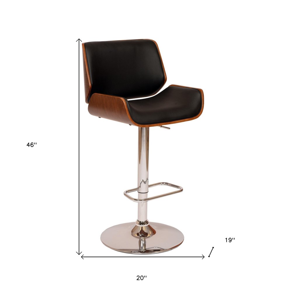 Black And Silver Fabric And Iron Low Back Adjustable Height Swivel Bar Chair