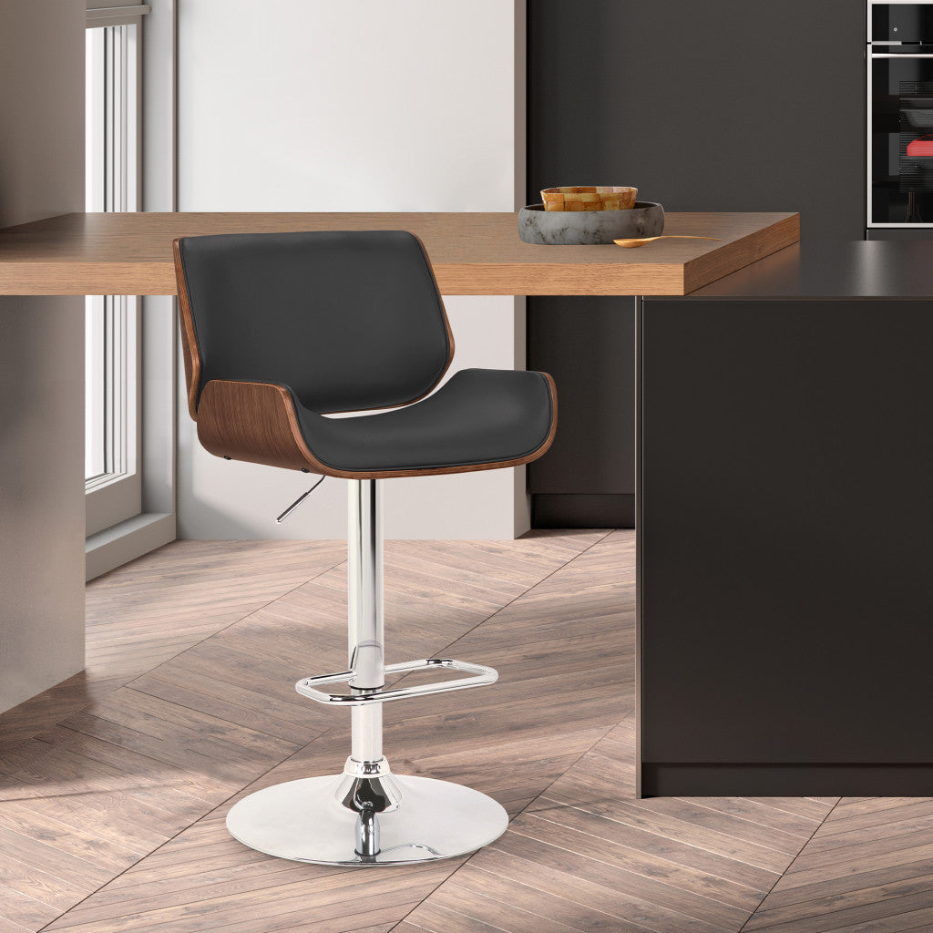 Black And Silver Fabric And Iron Low Back Adjustable Height Swivel Bar Chair
