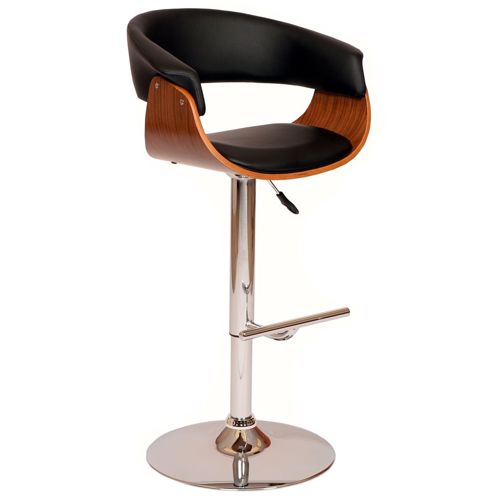 Black And Brown Faux Leather And Fabric And Solid Wood Low Back Adjustable Height Swivel Bar Chair