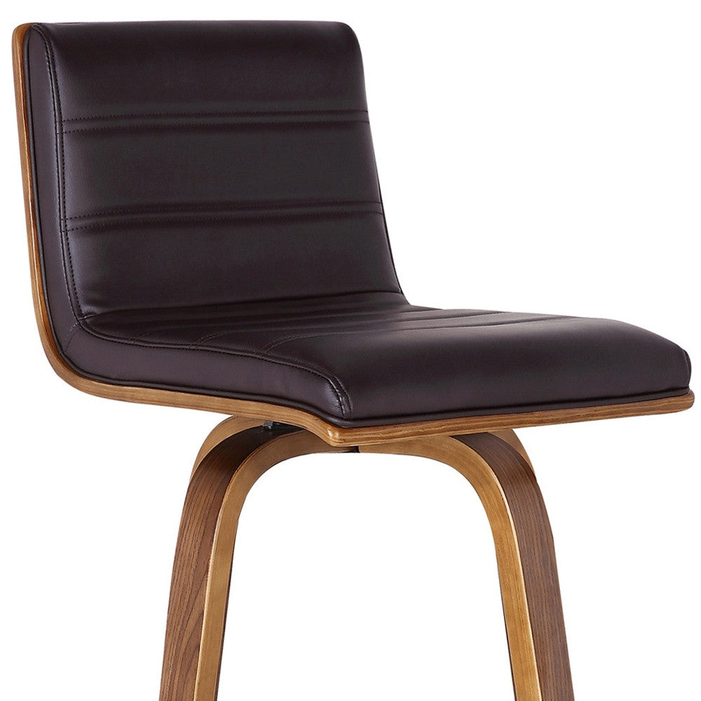 30" Brown Fabric And Solid Wood Low Back Swivel Bar Chair