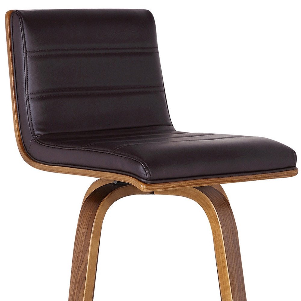 30" Brown Fabric And Solid Wood Low Back Swivel Bar Chair