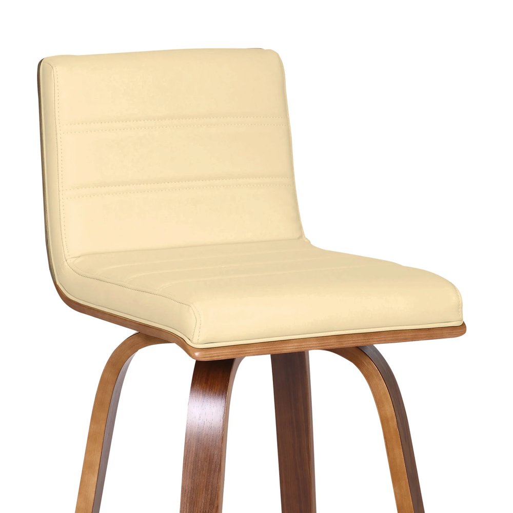 26" Cream and Brown Fabric and Iron Low Back Counter Height Swivel Bar Chair