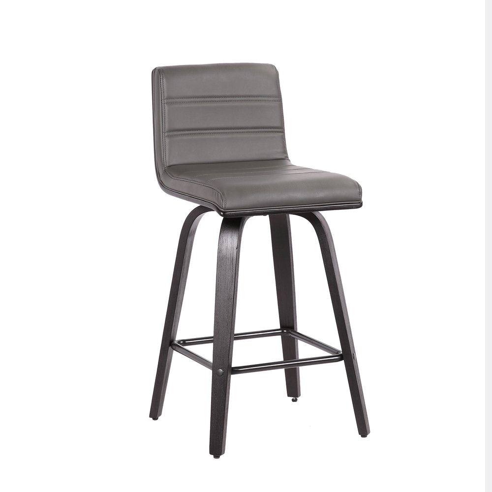 26" Gray And Black Fabric And Iron Low Back Counter Height Swivel Bar Chair