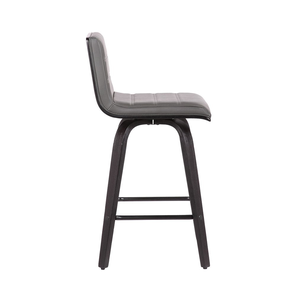 26" Gray And Black Fabric And Iron Low Back Counter Height Swivel Bar Chair