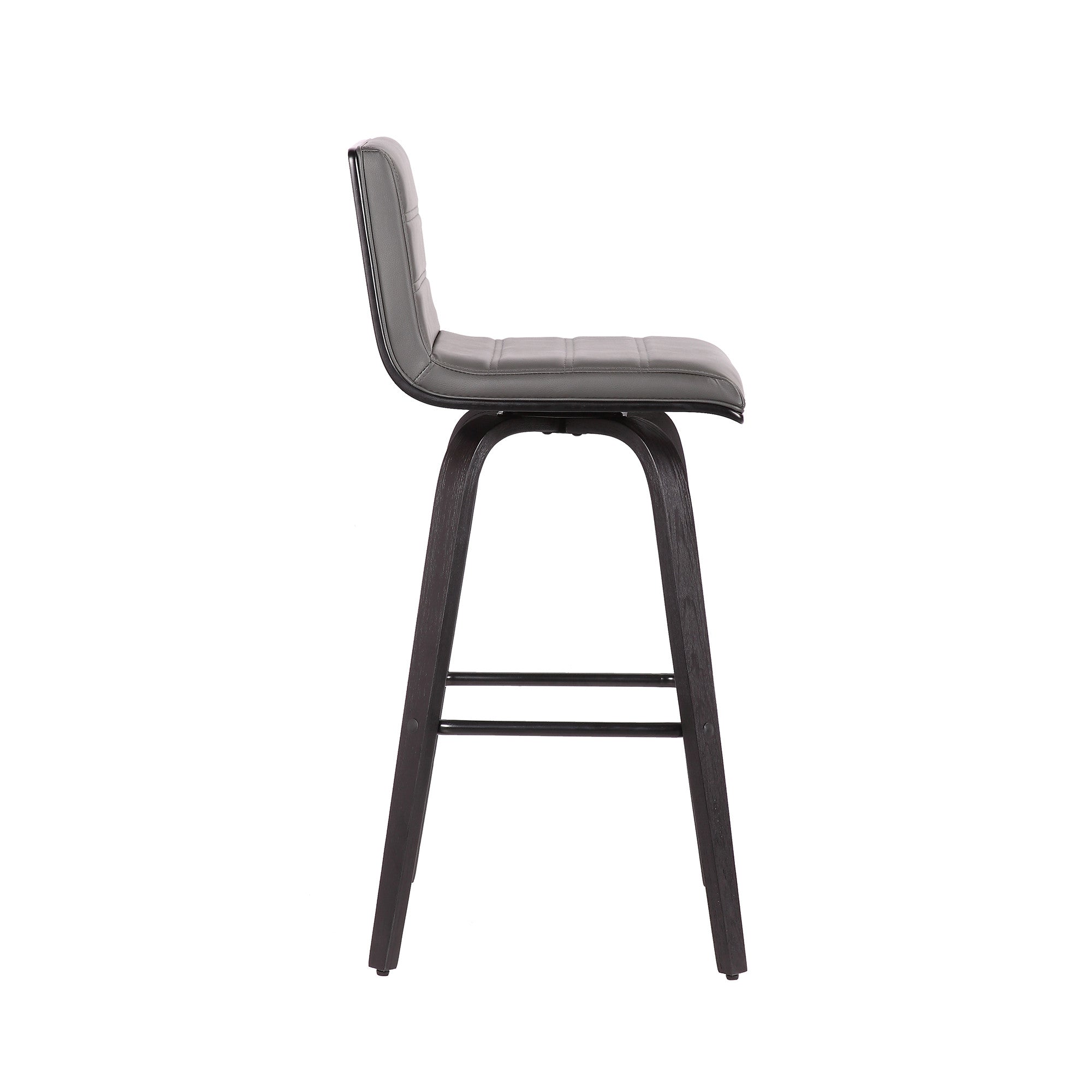 30" Gray And Black Fabric And Iron Low Back Bar Height Swivel Bar Chair