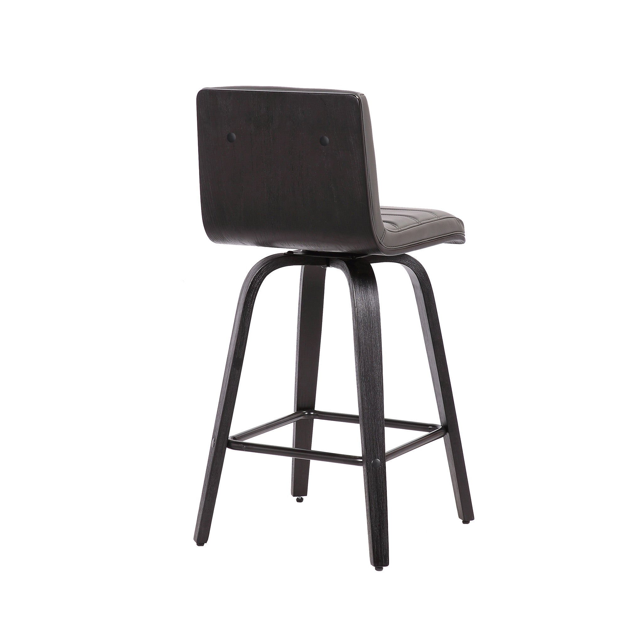 30" Gray And Black Fabric And Iron Low Back Bar Height Swivel Bar Chair