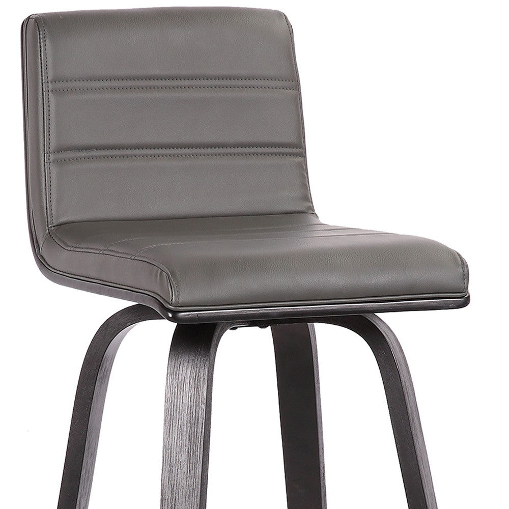 30" Gray And Black Fabric And Iron Low Back Bar Height Swivel Bar Chair