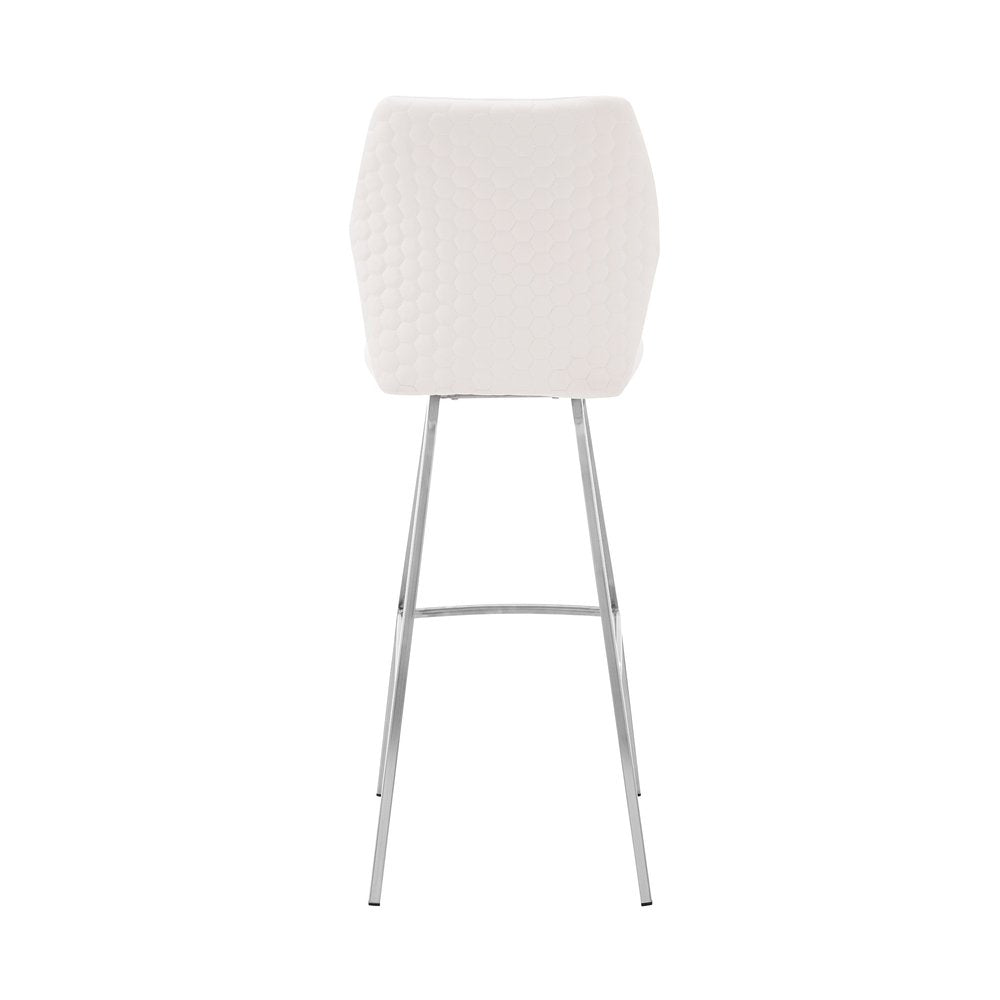 26" White And Silver Faux Leather And Fabric And Iron Counter Height Bar Chair