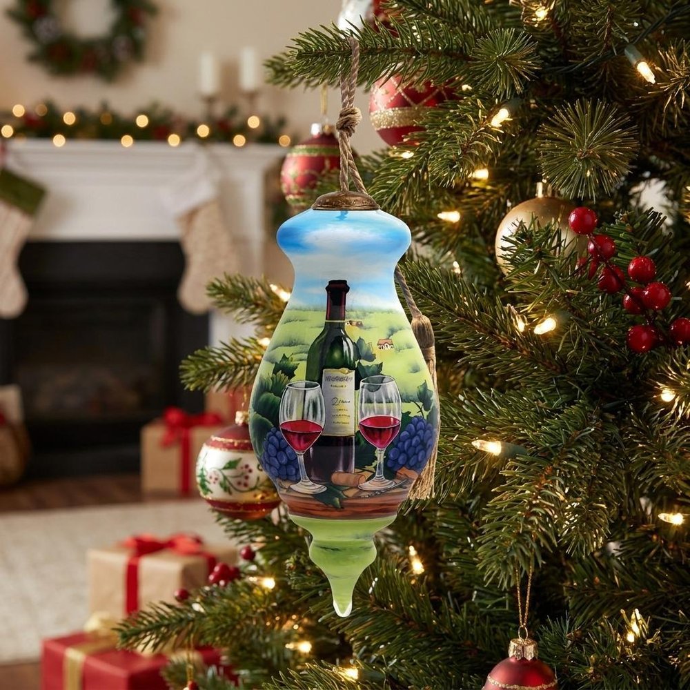 A day at the Vineyard Hand Painted Mouth Blown Glass Ornament