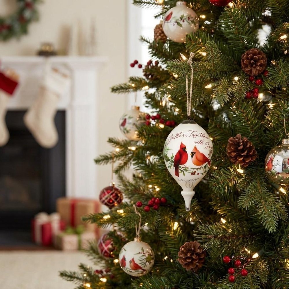 White And Red Glass Finial Ornament