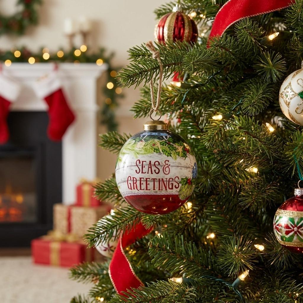 Red White And Green Glass Ball Ornament